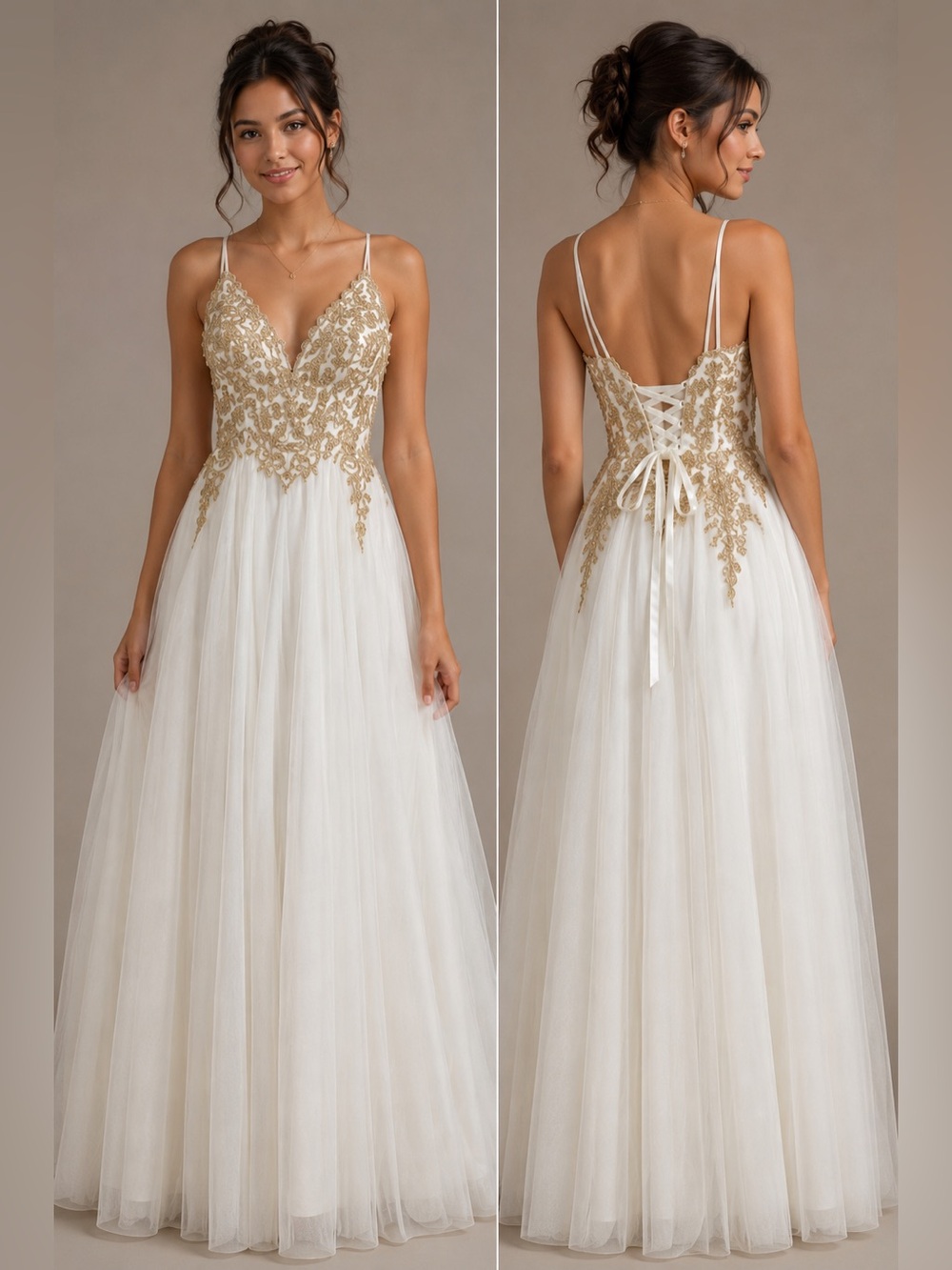TLC Say Yes To The Prom White & Gold Embellished Ball Gown Maxi Dress Size 5 NEW